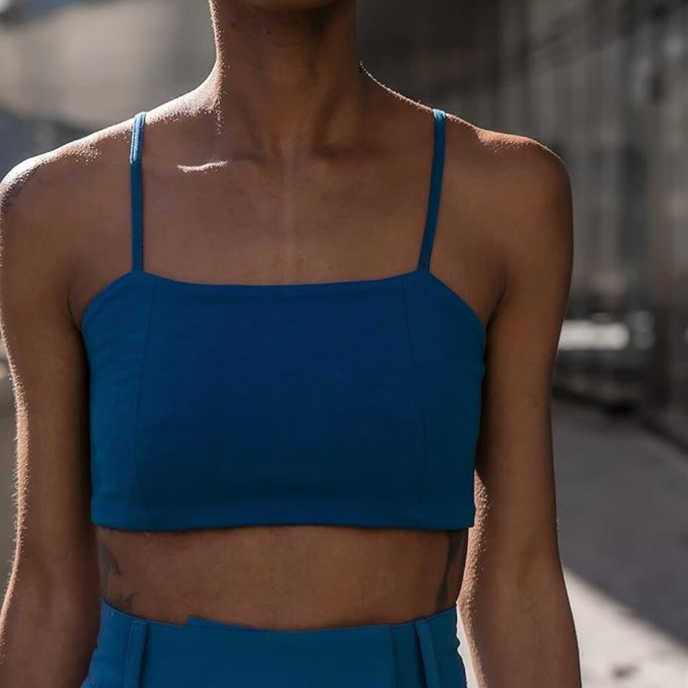 The Drop Women's Blue Sapphire Bralette Top with Smocked Back S